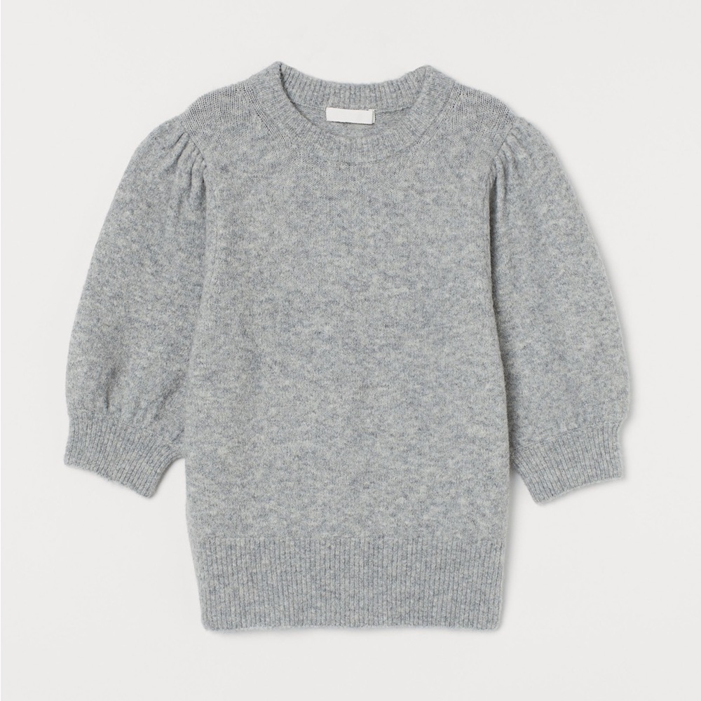 H&M Grey puff sleeve short sleeve sweater top